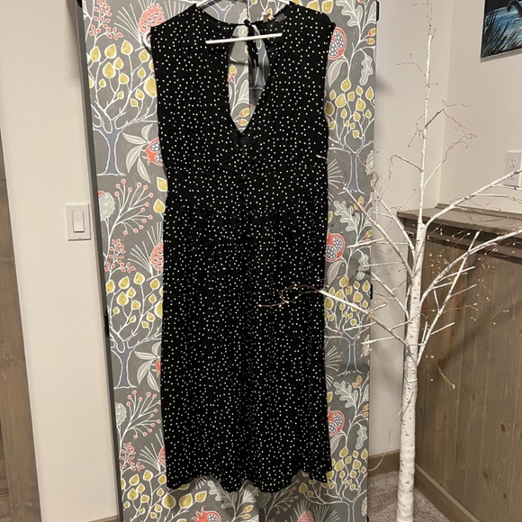 🩶Roxy retro black w/ white polka dots midi dress open back size 10 - Picture 2 of 6